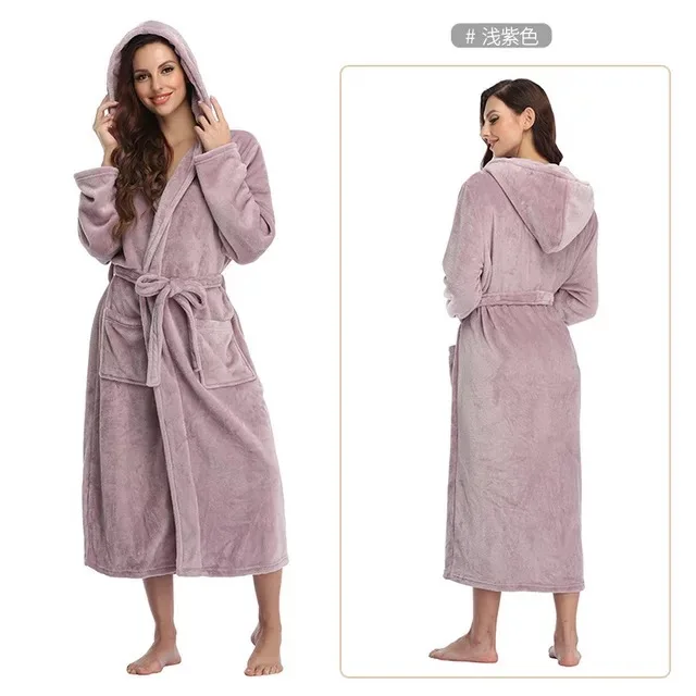 Microfiber Bathrobe Luxury Bath Coral Fleece Stain Winter Robes for Women