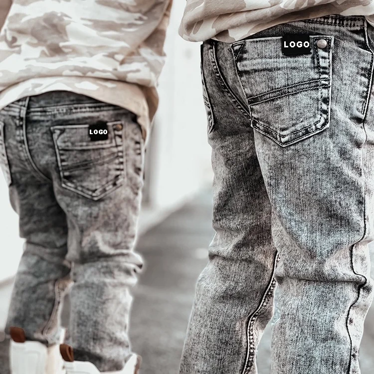 Hot Selling Acid wash Slim Fit Jeans Pants For Baby Boys Stretchy Soft Material Kids Jeans