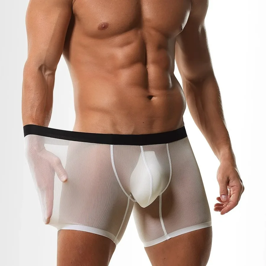 summer transparent ice silk seamless boxer shorts men quick dry breathable plus size mens sexy underwear
