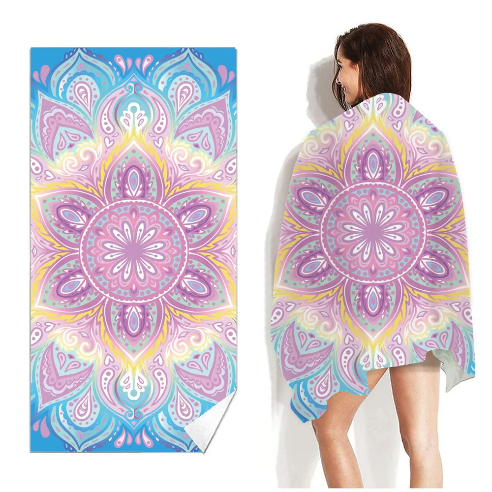 Custom printed logo beach towel Ultra moisture absorption fast drying microfiber light weight sand free beach towel