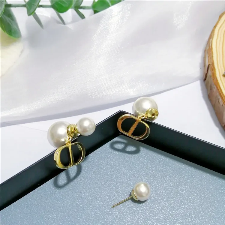 
Fashion Luxury Brand Earrings Double Letter CD Stud Earrings Copper Pearl Ear Studs for Women Gold Plated Jewelry 