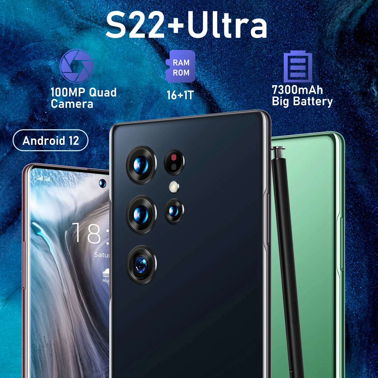 Смартфон 12 0 Android мобильные телефоны S22 Ultra 5g оригинальный телефон S23 1 ТБ 7 3 дюймов 16 Гб + смартфон TFT 65 Вт 48 Мп 2 К