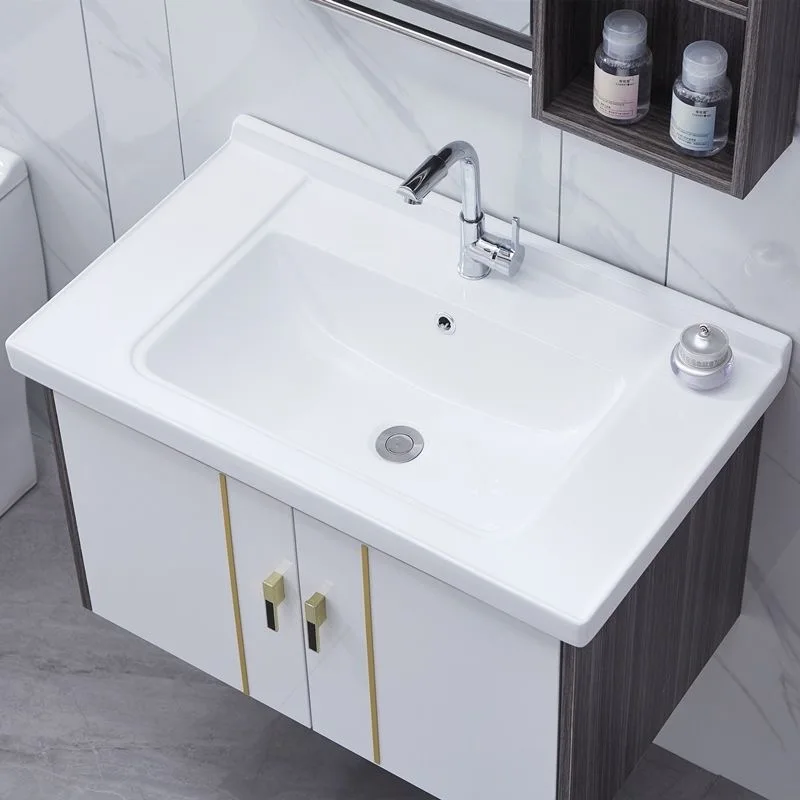 Modern 80 Cm PVC Bathroom Cabinets Bathroom Furniture Floor Mounted Bathroom Vanity Cabinet Plywood with Led Light Hotel Home