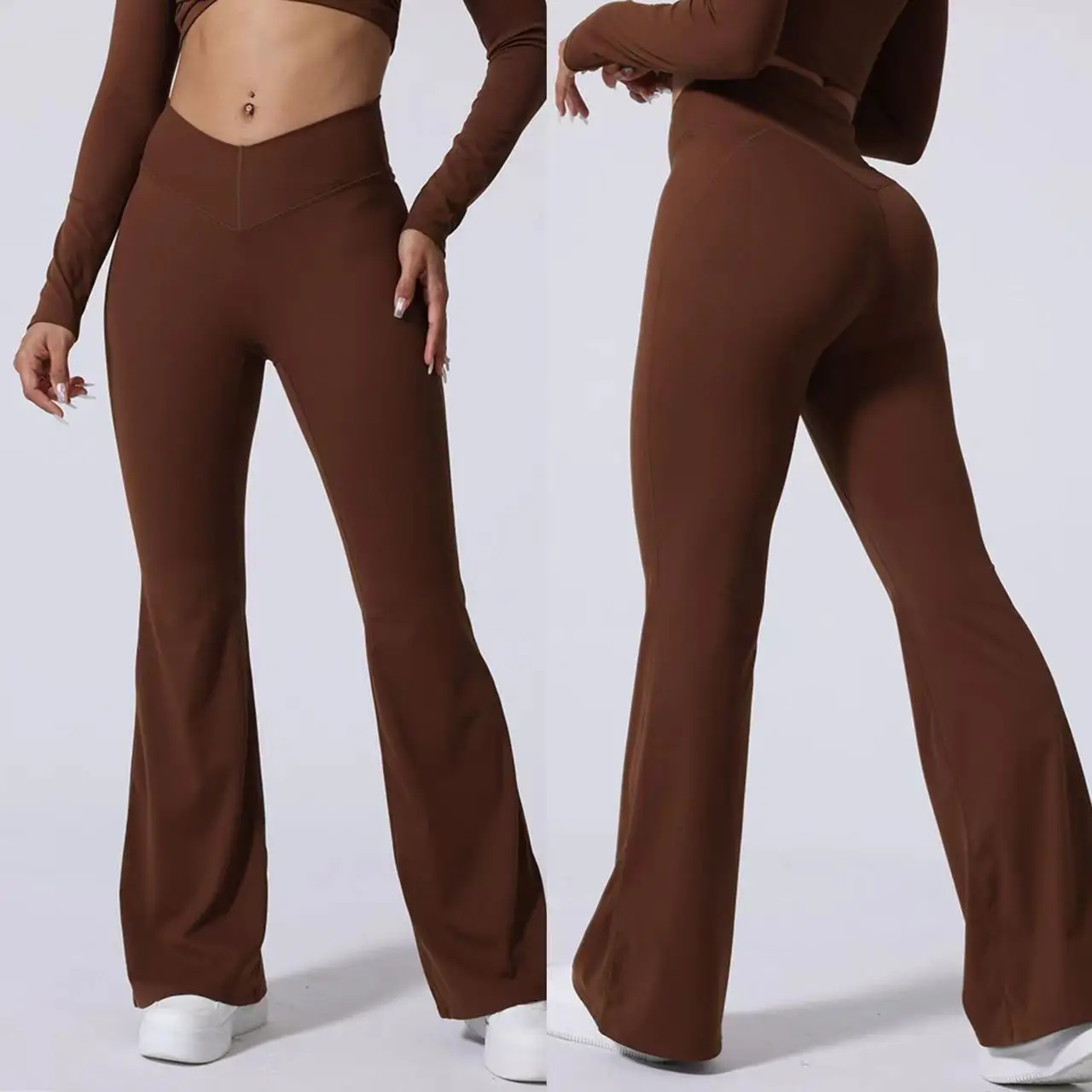 brown trackpants nylon high waist long flared wide leg sports running jogger sweat track yoga pants streetwear sweatpants Fall