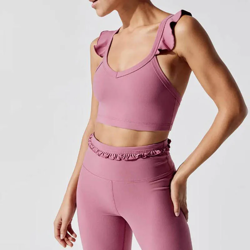 Женский спортивный бюстгальтер Топ для фитнеса с перекрестными лямками на спине с дополнительными оборками