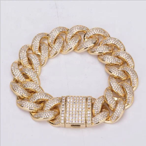 Позолоченный мужской браслет хип-хоп 18K IP из серебра 925 пробы или латуни