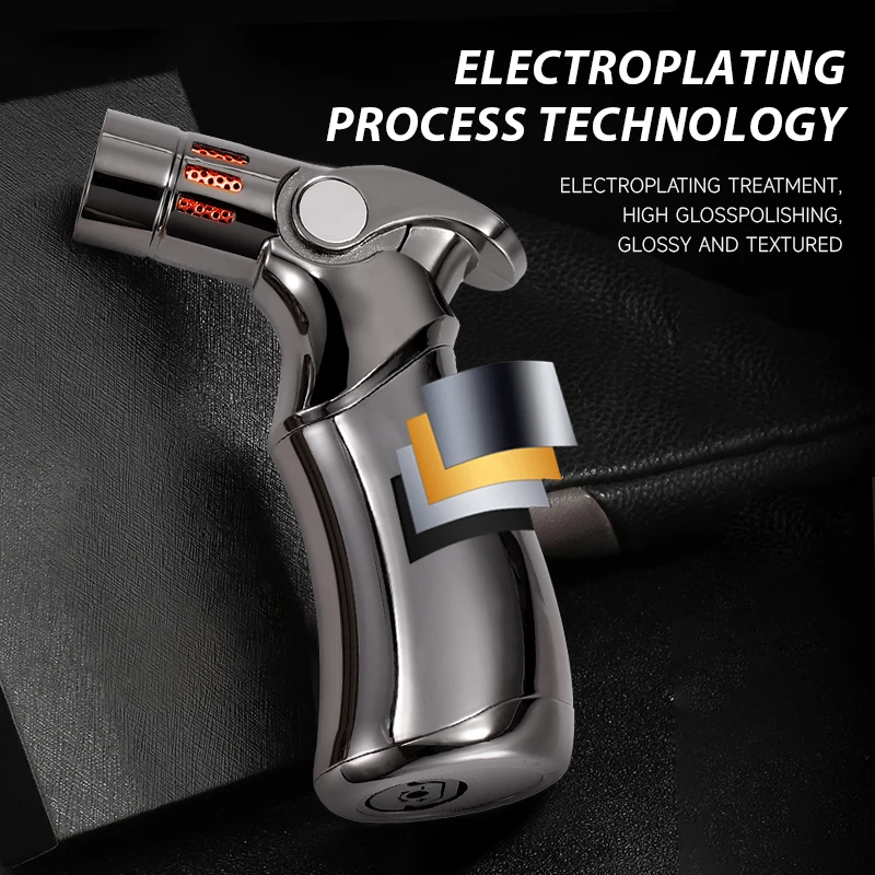 Luxury High Grade Blue Flame Cigar Lighter Creative Windproof Inflatable Metal for Business Gifts