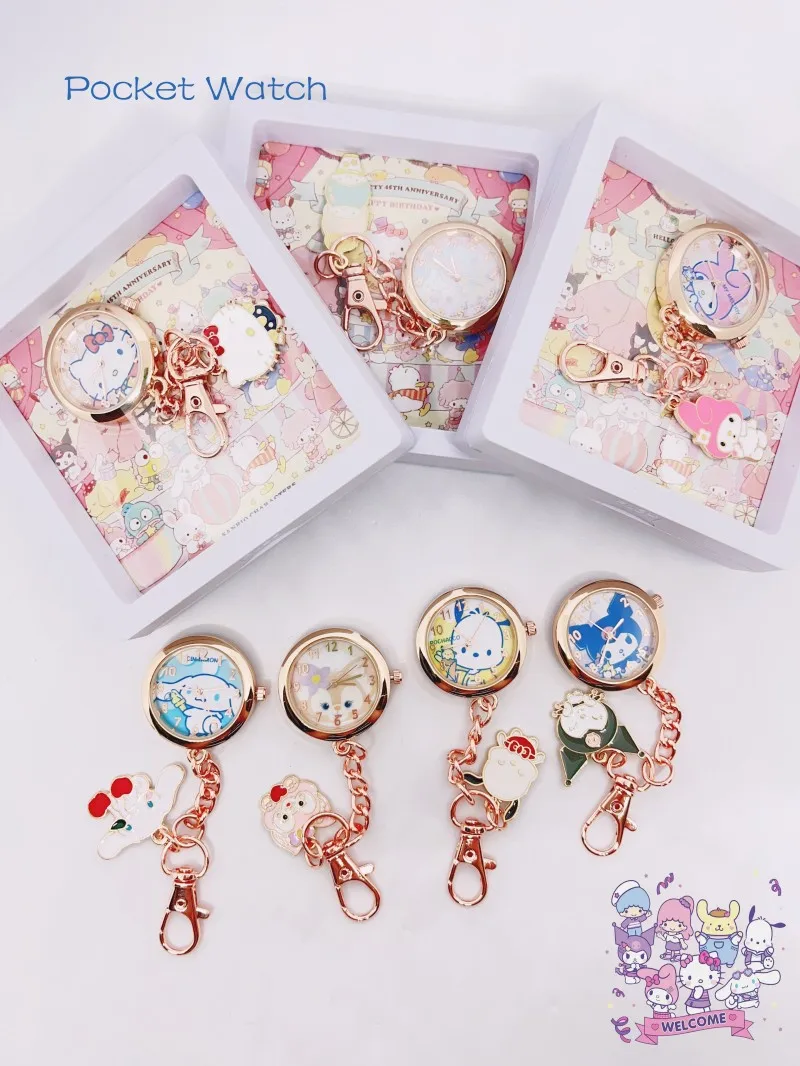 2022 new cartoon lady women Kuromi KT  children girls  pocket watch Keychain watch nurse Watch