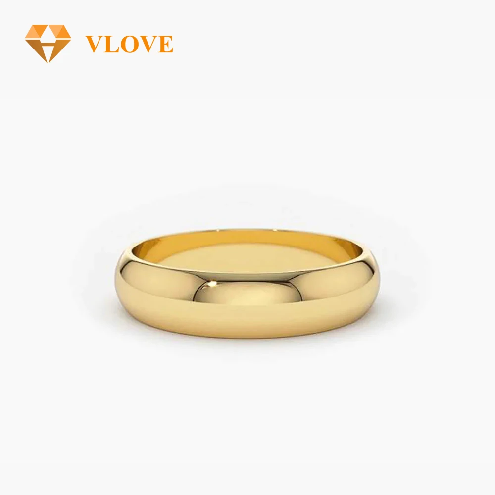VLOVE популярные ювелирные изделия женские кольца 14k Классический Купол 4 мм унисекс обручальное кольцо