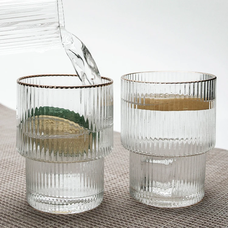 Hot Sale Wholesale Vertical Stripes Glass Tea Cups Custom Ribbed Coffee Cup Wine Glass
