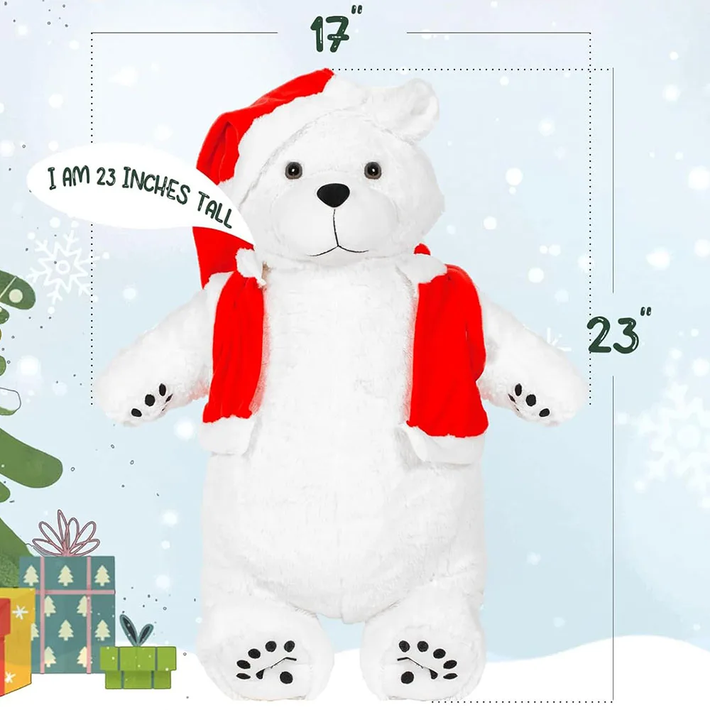 Custom Large Polar Bear Stuffed Animal Plush Toy Christmas Hat Vest Door Hanger Lifelike White Decor Gift Christmas Polar Bear