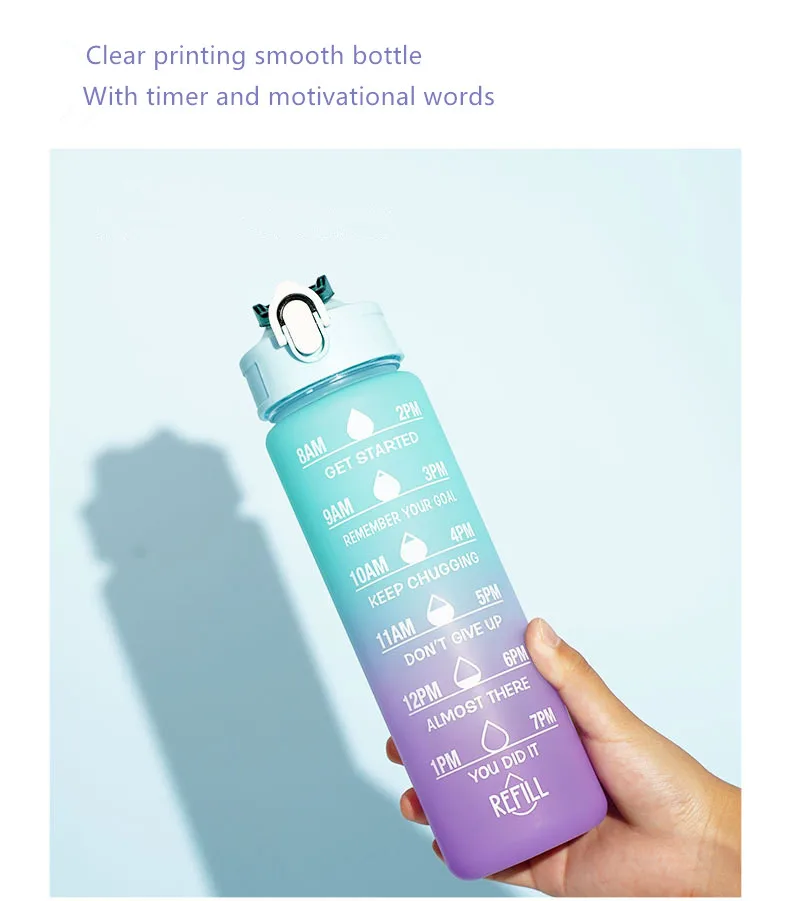 3-in-1 Set Portable Sports Plastic Water Bottle Straw Motivational Design 2000ML 900ML 500ML Capacities PP PC Camping Wholesale