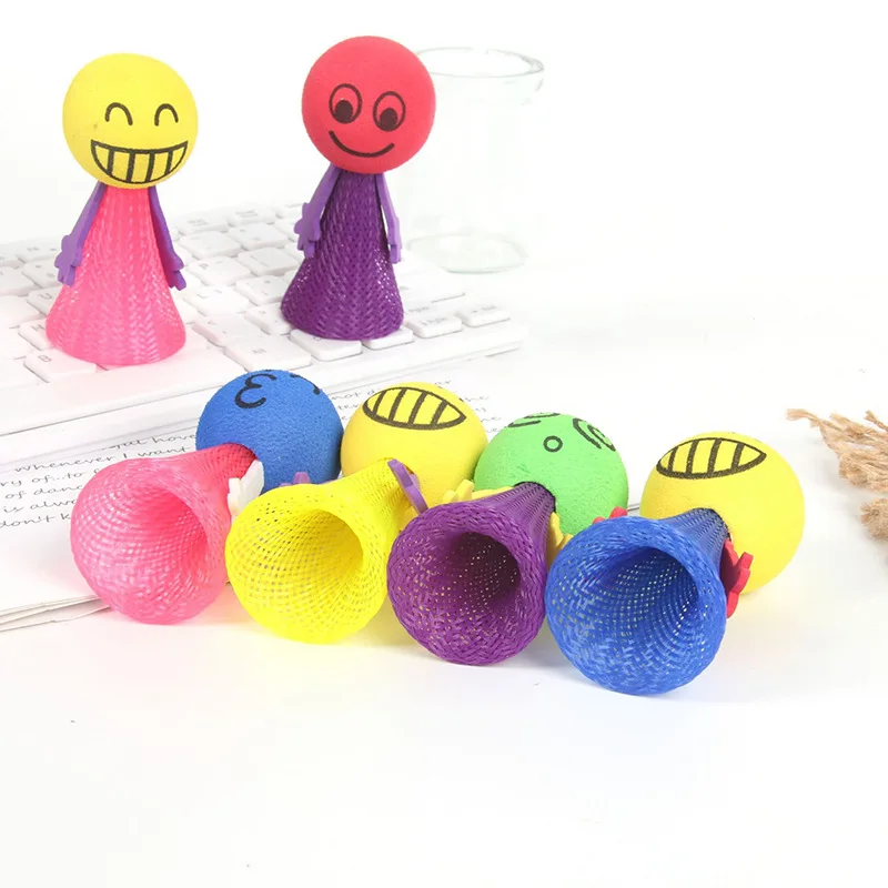 T1313 Hand press Bounce Jumping Man Expression Doll EVA Spring Man 6.5cm Medium Bouncing Elf Toy