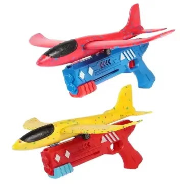 Outdoor Sport Flying Airplane Plastic Alloy Gun Toy Kids Airplane Toys For Kids One-Click Ejection Foam Airplane Launcher Toy