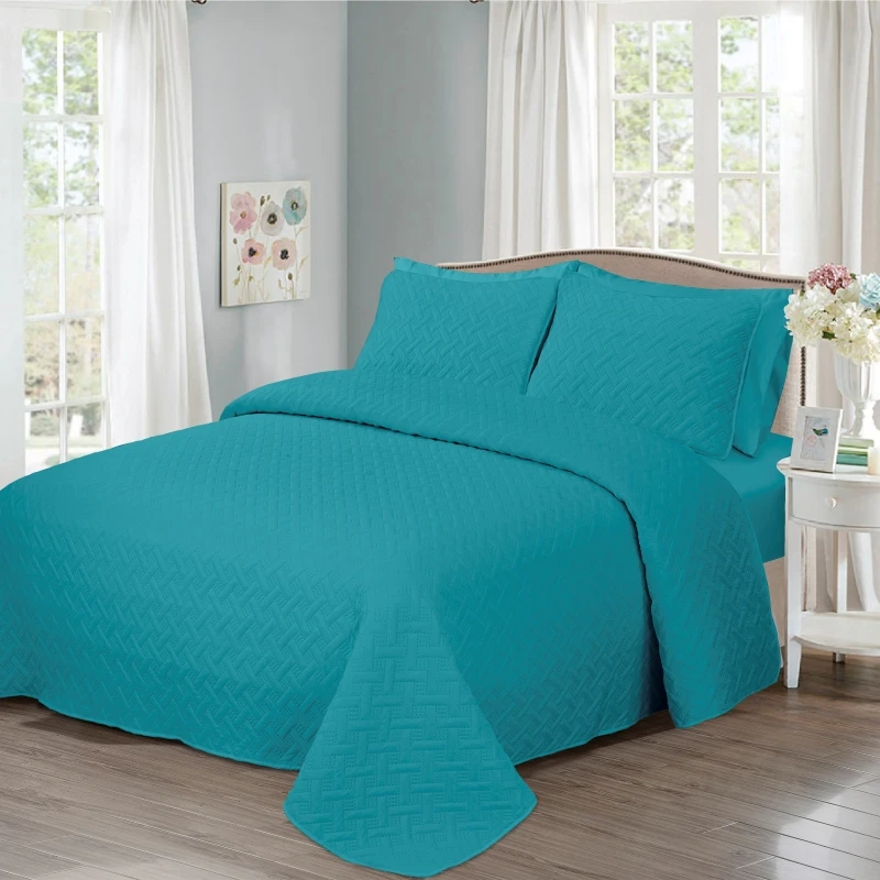 New Style Beige Queen Size King 7PC Pin Sonic Quilt Set For Room polyester ultrasonic quilt being sheet set