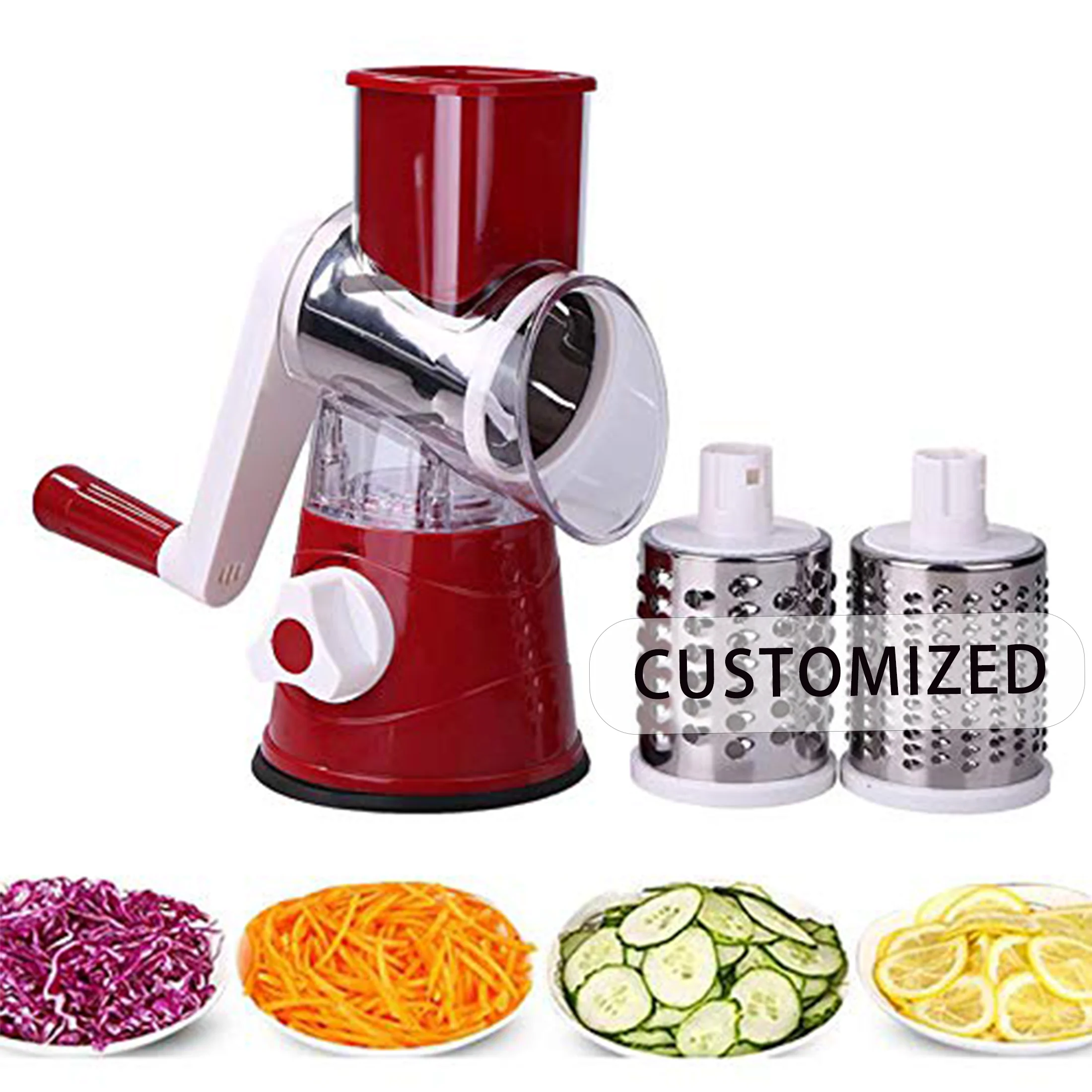 Factory 3 in 1 Rotary Cheese Grater Round Tumbling Box Shredder Drum Multifunctional Fruit & Vegetable Cutter with Handle
