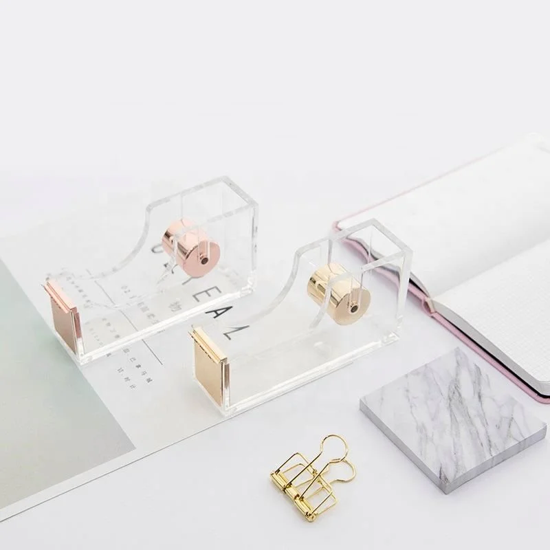 Wholesale Office and School Use Solid Cute Transparent Desktop Tape Dispenser Plastic Tape Dispenser