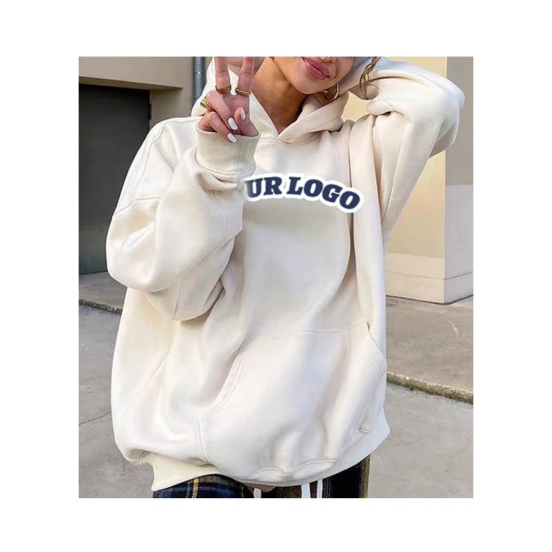F230588 Custom Puff Print Logo Oversized Hoodie Hip Hop Streetwear Women Pullover Loose And Leisure Hoodie Sweatshirt