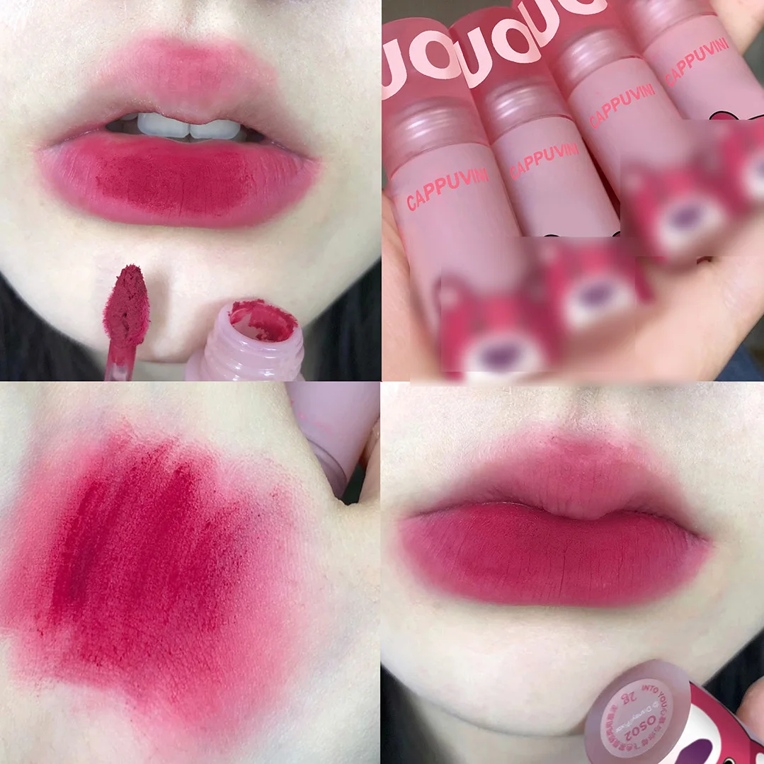HERORANGE Student Applicable Makeup Matte Velvet Mist Long Lasting Colorfast Cartoon Bear Lip Glaze Set