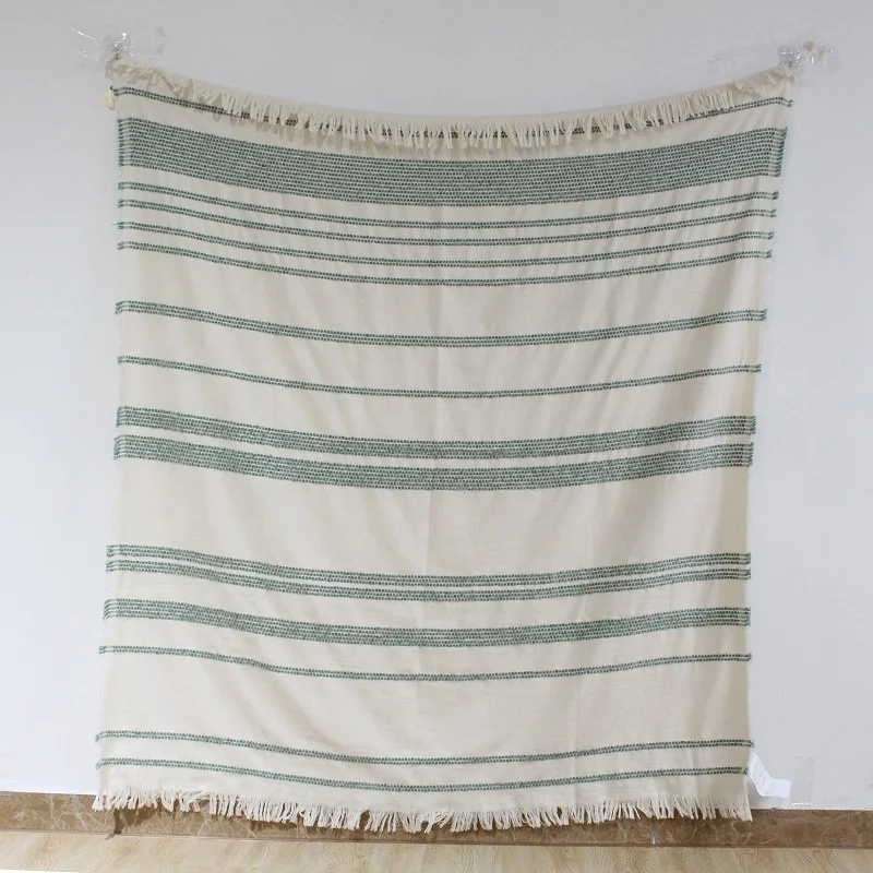 Boho cream stripped cotton throw cozy bed throws cotton camping blanket