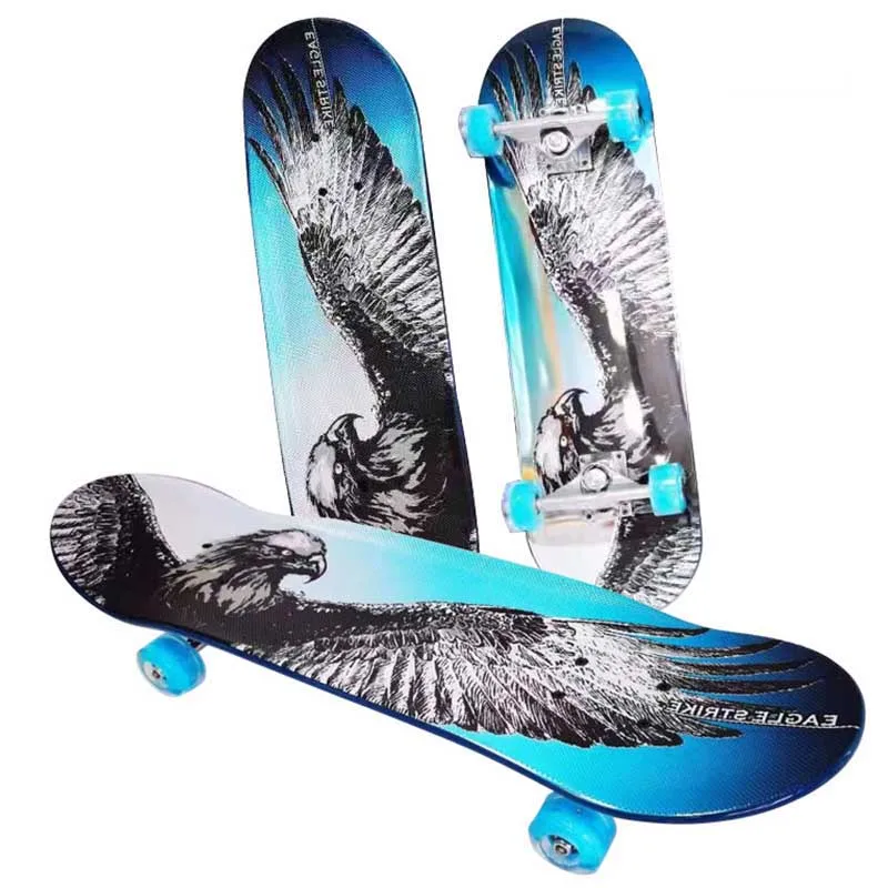 New Technology 28x8inch Shinny Graphic Decks Double Kick Concave Plastic Skateboard With Pvc Wheel Pp Truck Abec-5 Bearing