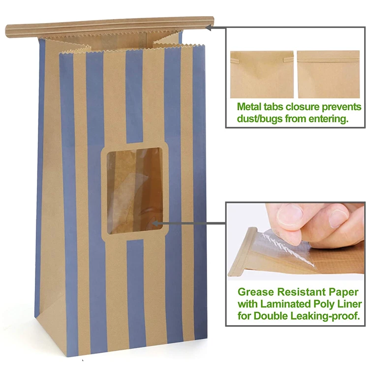 Food Grade Custom Printed Greaseproof Sandwich Hot Dog Packaging Brown or White Kraft Paper Bag