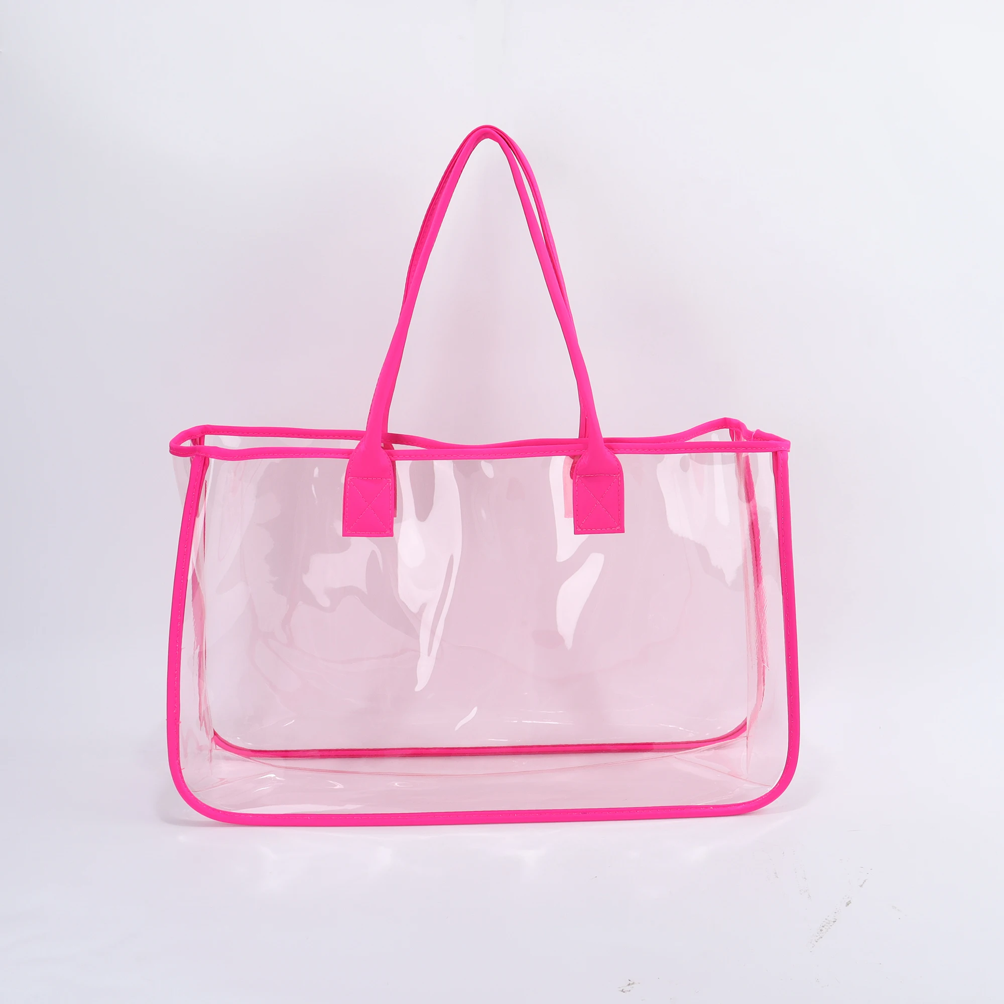 High Quality Rts Top Handle Shoulder Waterproof Large Tote Handbag Stadium Approved Clear Pvc Plastic See Through Clear Handbag