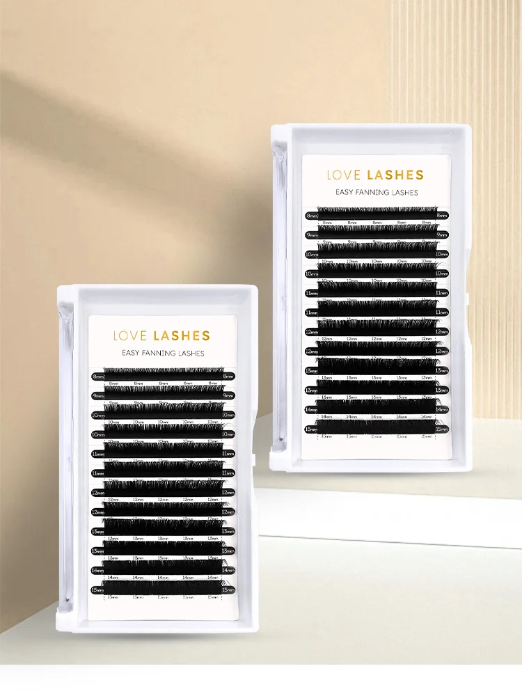 New 8-15mm 0.05 0.07 Easy Fan Eyelash Extensions double layer cashmere Easy Fanning Private Label Dark Easy Fan Lashes Wholesale