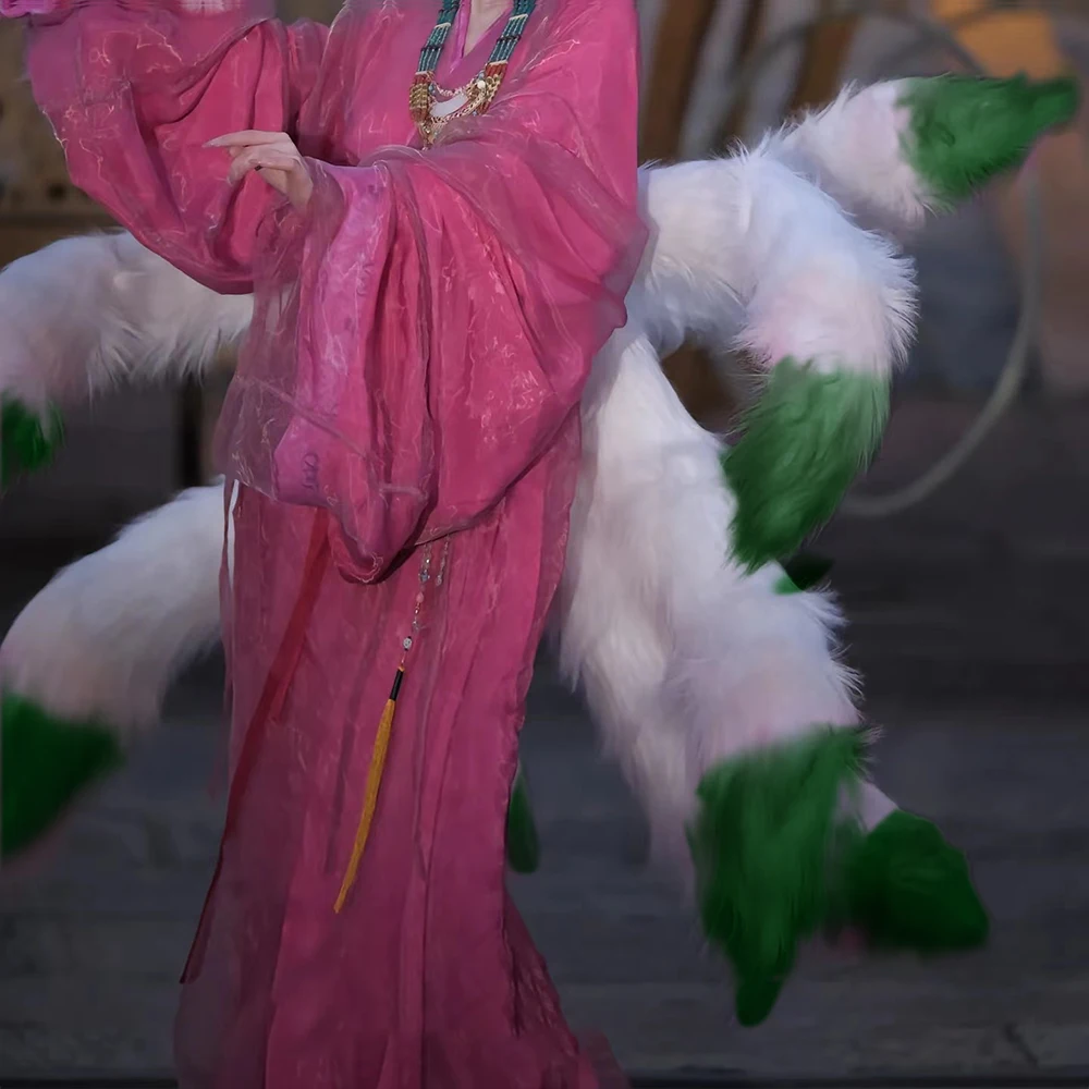 Hand-Crafted Artificial Animal nine-tails Fox For The Fursuit Lolita Christmas Halloween Rainbow fox Suit