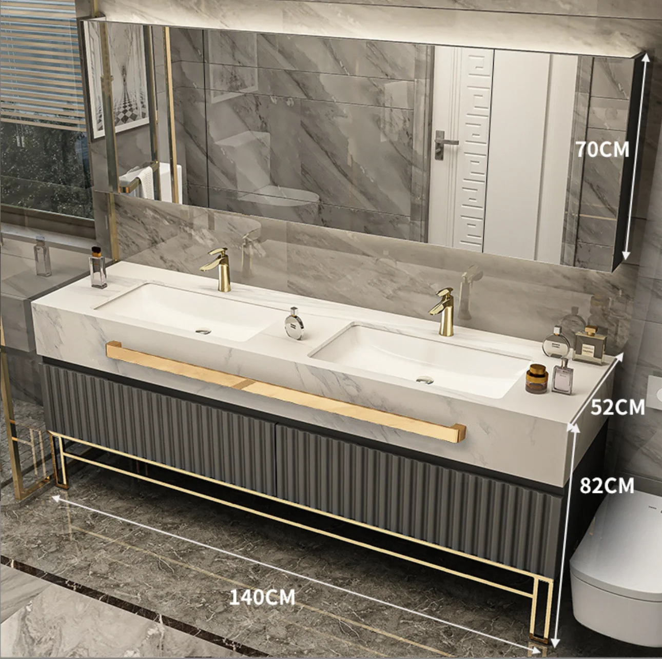 Modern Design Vintage Natural Marble Bathroom Vanity with Sink Wash Basin Cabinets for Villas