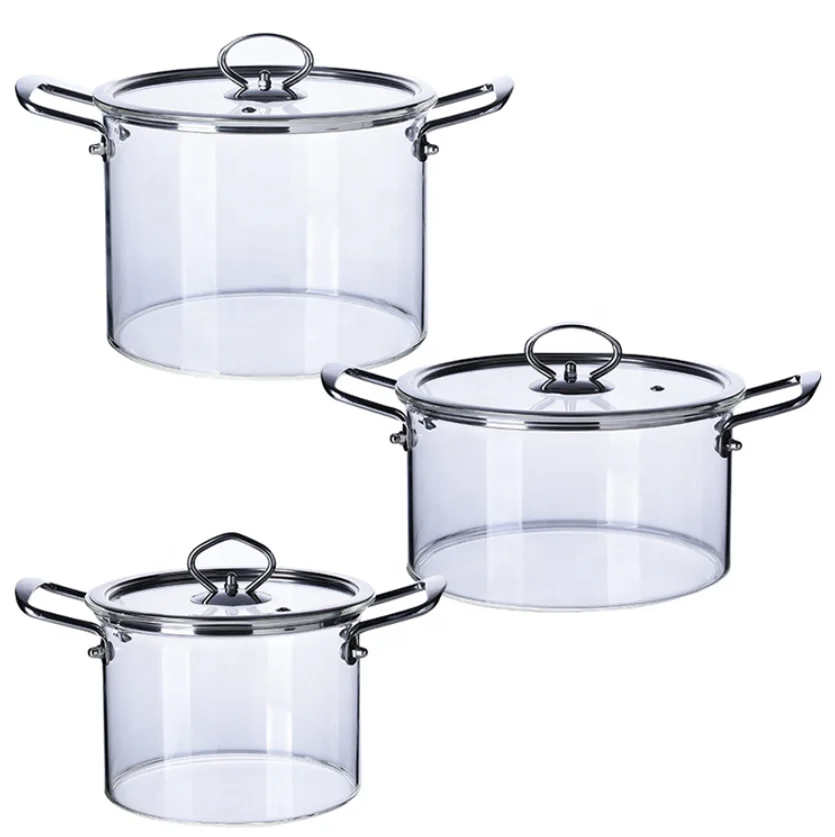 New Design Borosilicate Clear Glass Cooking Pot Cookware Set With Handles