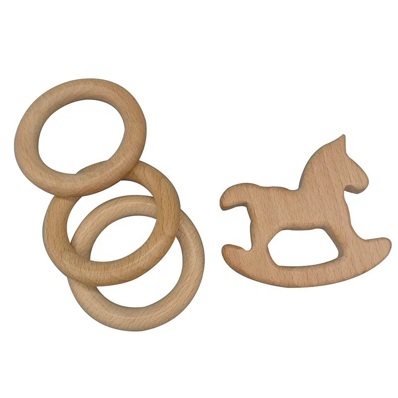 Wholesale Custom Size Wooden Baby Teether Ring Beech Wood Newborn Teething Toy
