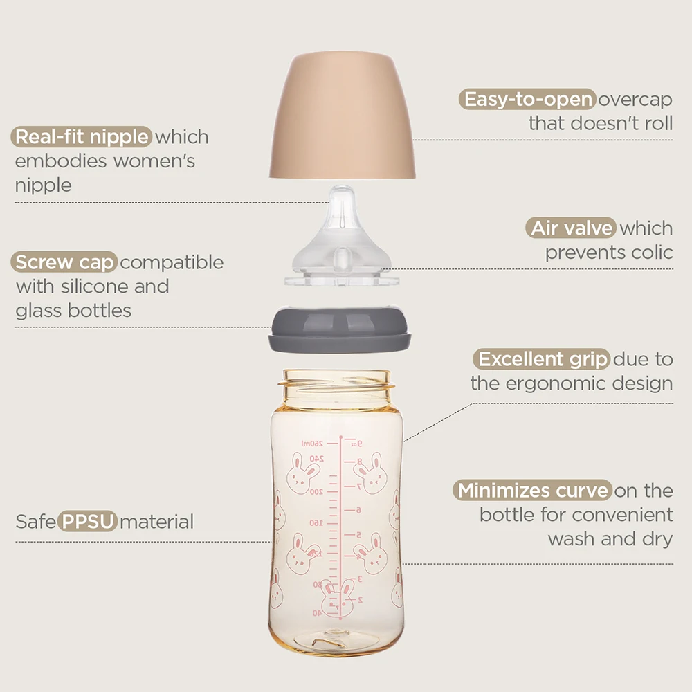 Wholesale Natural Newborn Anti Colic Feeding Bottle 6oz Wide Mouth BPA Free PPSU Baby Bottle for Breastfeeding Babies