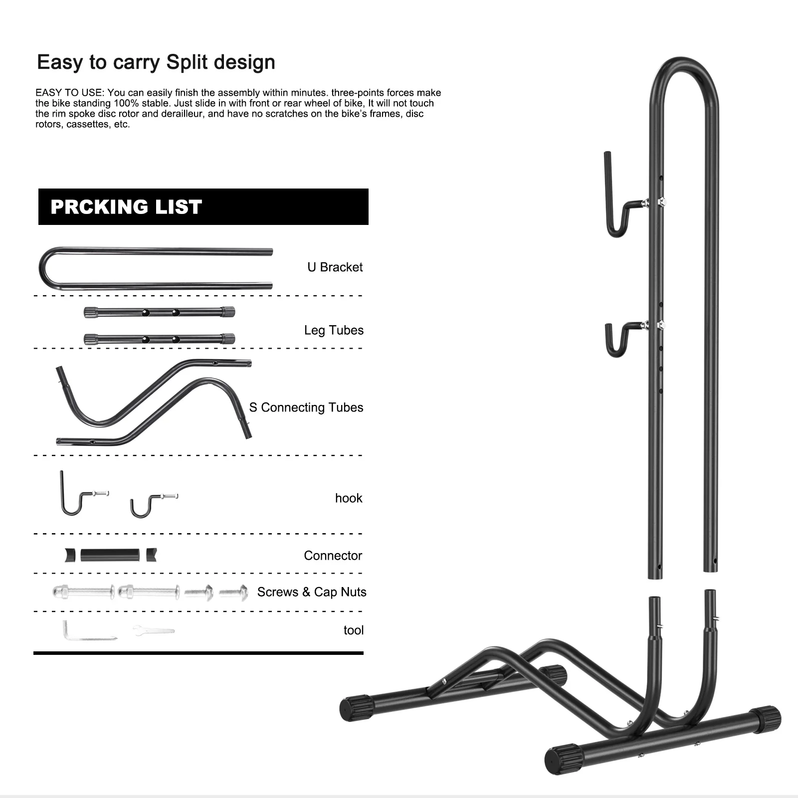 3 in 1 Bicycle Floor Type Parking Rack Bike Display Stand Bicycle for Mountain MTB & Road Bikes Indoor Outdoor Garage Stor