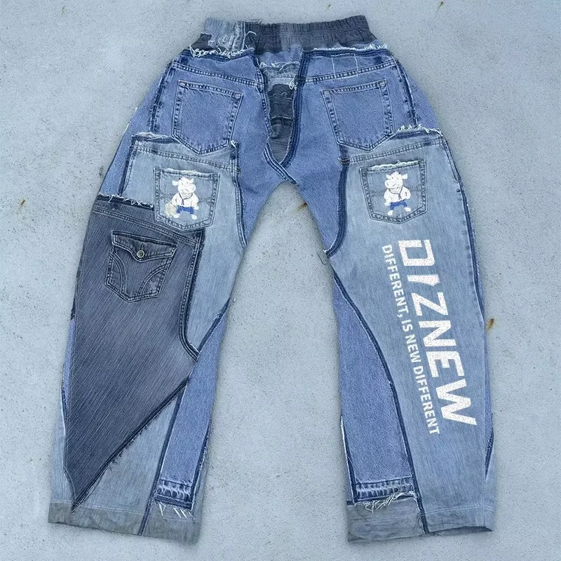 DIZNEW Plus size jeans wholesale hip Hop baggy Wash denim brand patch jeans for men