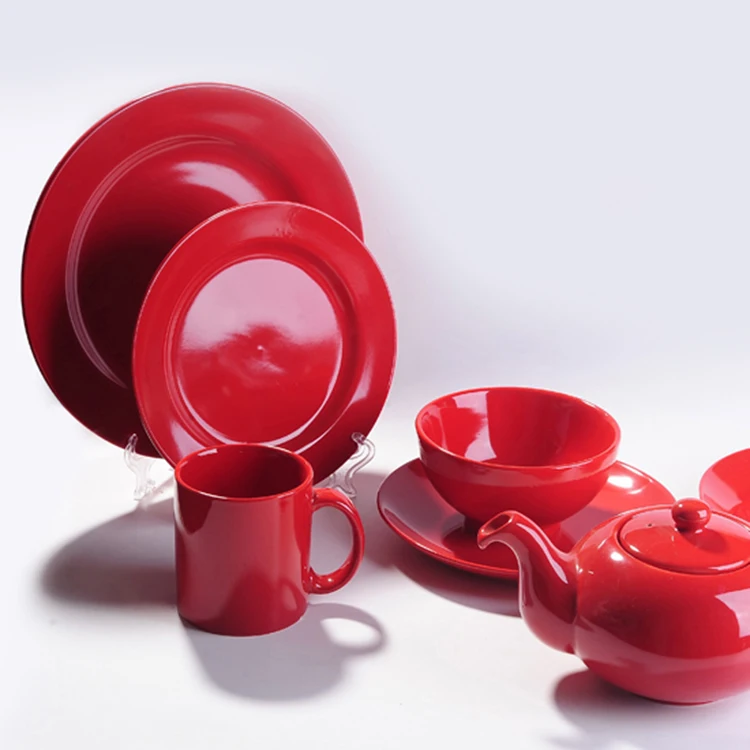 china handmade red christmas luxury modern european wholesale plate dishware set 16 piece stoneware ceramic dinnerware set