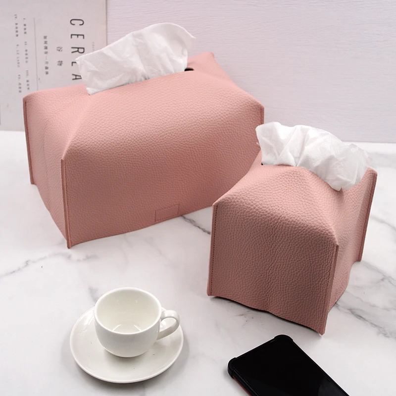 Leather Tissue Cover Square Tissue Holder Home  Office Leather Tissue Box