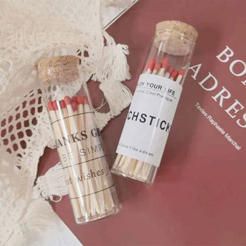 Custom High quality bottle apothecary safety hotel glass match jar wooden printed wholesale price prompt matches in glass jar