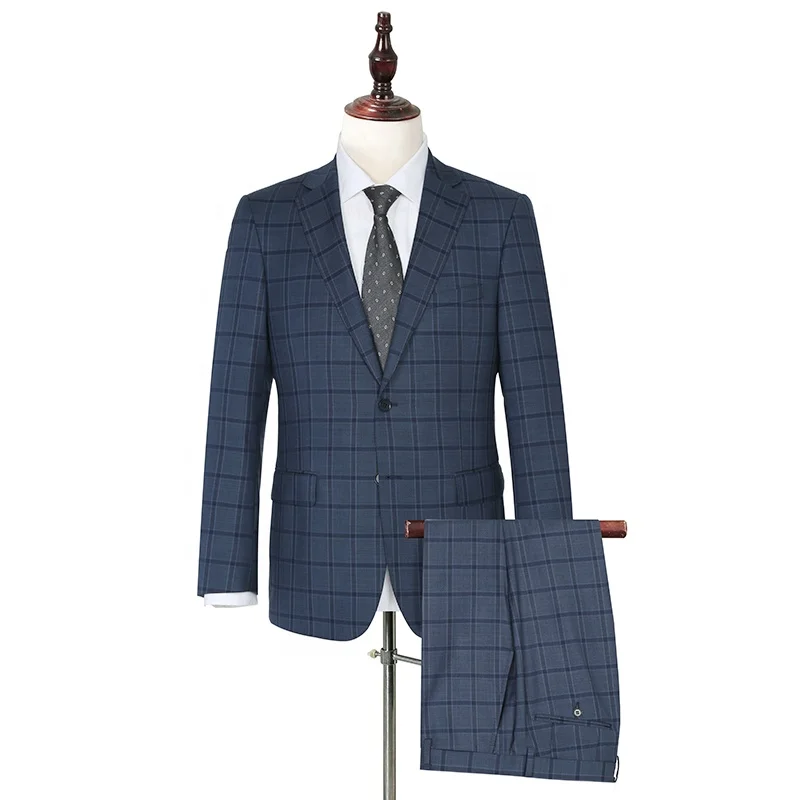 
High quality wool fabric dark blue wool men suit business suit half canvas 2 piece men suit 