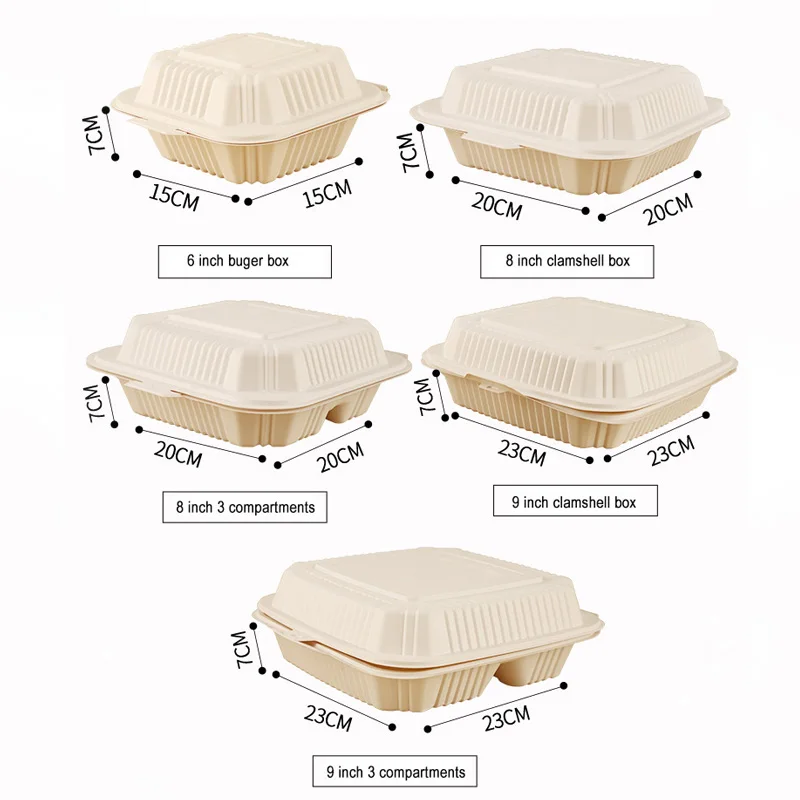 Wholesale 8 Inch Eco Friendly Biobased  Restaurant To Go Bio-Based Clamshell Packaging  Box Biodegradable Clamshell Lunch Box