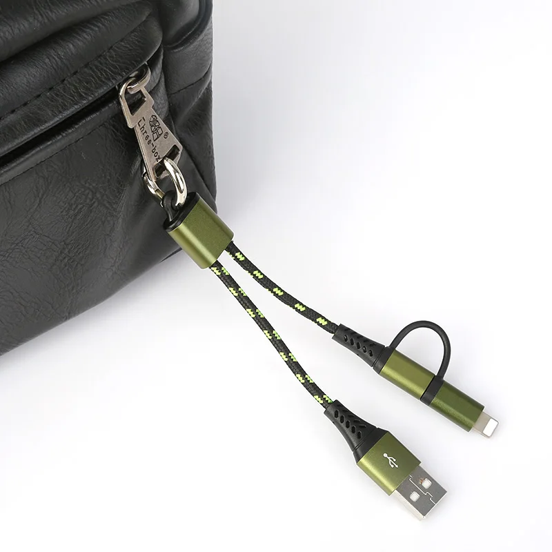
SOSLPAI wholesale 2 in 1 small usb cable keychina desgin nylon fabric waeve for iphone short usb cable 