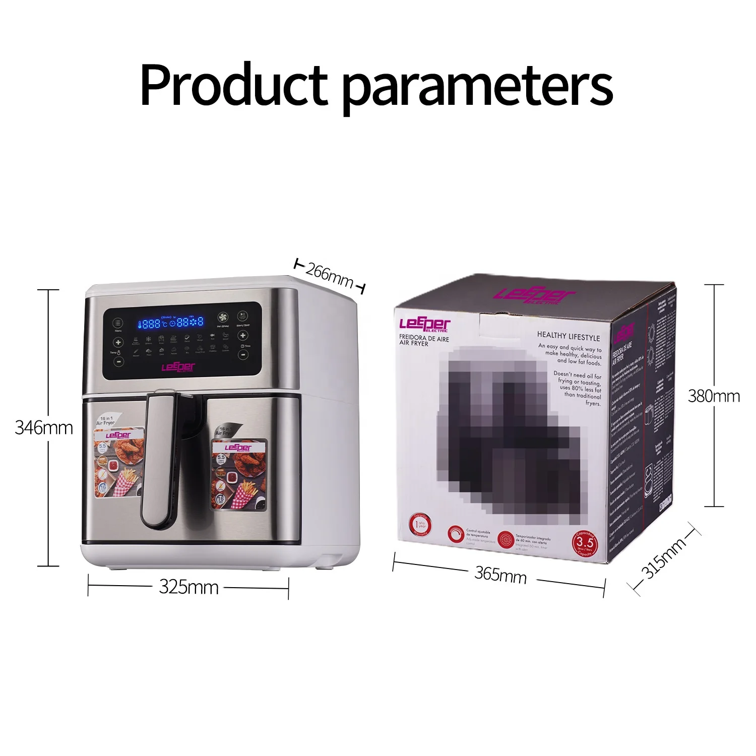 Hot Sale  Stainless Steel 7L  Multifunction Smart Deep Digital Family Size Air Fryer