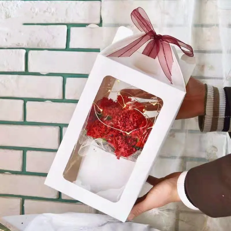 Flower PVC Transparent Window Bag Flowers Hand Bags Gift Paper Bag Packaging Rose Flower Bouquet Box
