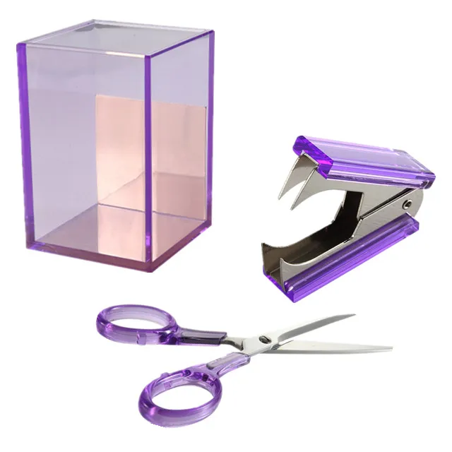 High Quality Transparent purple Acrylic Office Supplies Custom Office Table Stationery Set