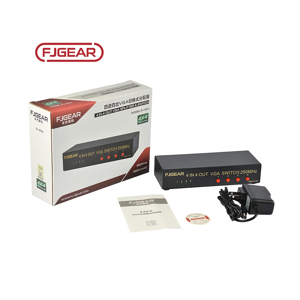 FJ-404 VGA Switching 1.4 in 4 out Video Splitter & Converter with up to 30m Transmission Distance