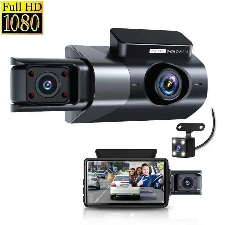 3 Channel Car DVR HD 1080P 3-Len Inside Vehicle Dash Cam Three Way Camera DVRs Recorder Video Mini Dashcam Camcorder 3 inch