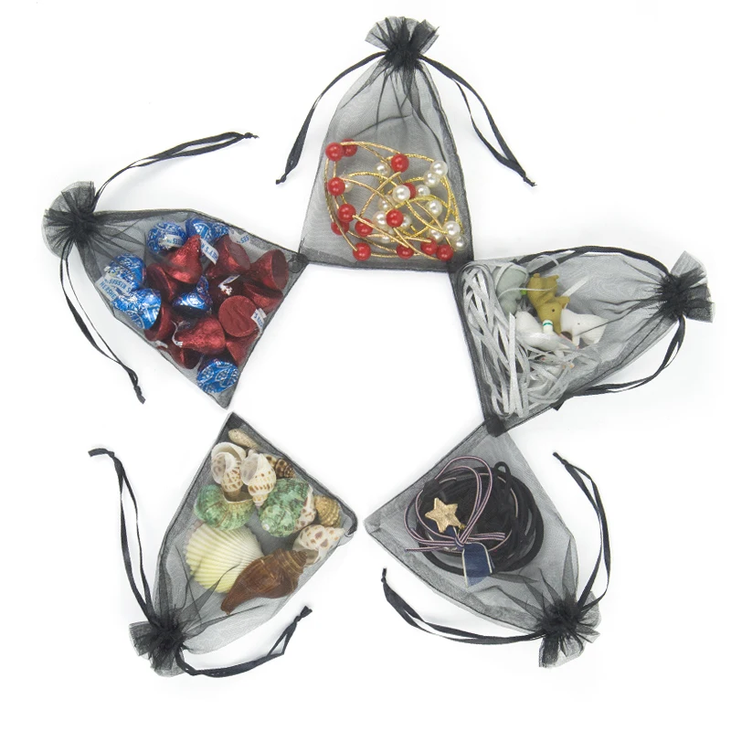 black organza bags packaging wedding customised jewelry gift bags custom printed   drawstring bag