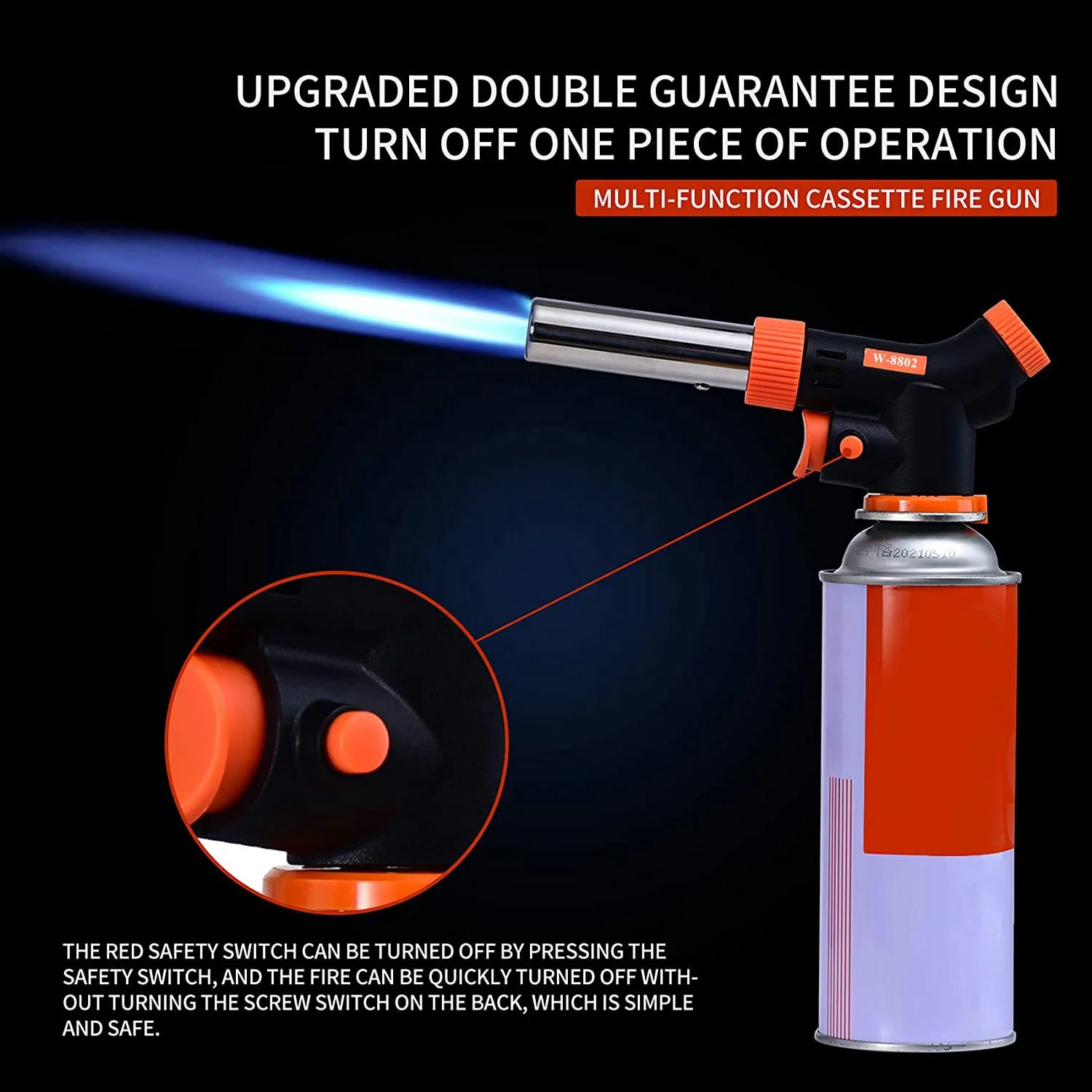 Portable Windproof Camping Cooking BBQ Lighters Blow Torch Butane Torch with Safety Lock and Adjustable Flame