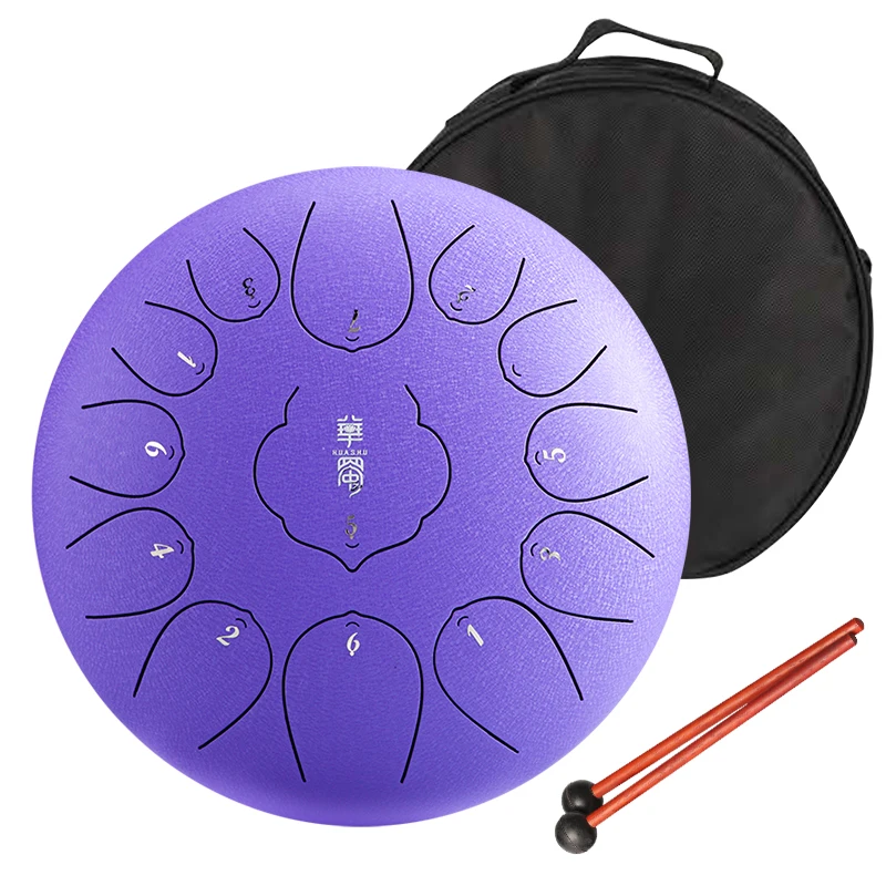 Hluru Lotus Steel Tongue Drum Musical Instruments 13 Note 12-Inch Drumset Hanpan Tank Drum Percussion Instruments THD13-12