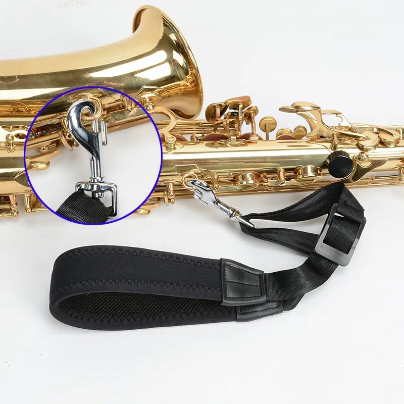Professional Saxophone Stage Play Strap Neck Strap Adjustable Design  With Thickening Soft Pad And Silver Metal Hook